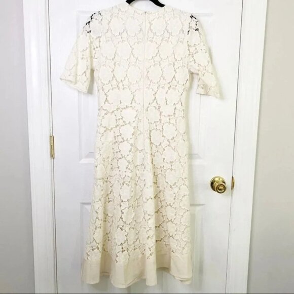 MORGAN LEFAY New York Cotton Blend Off White Lace Pockets Midi Dress - Picture 8 of 8